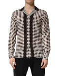 Chemise homme Dolce & Gabbana en soie blanche et noire à pois, style décontracté avec col classique et manches longues.
