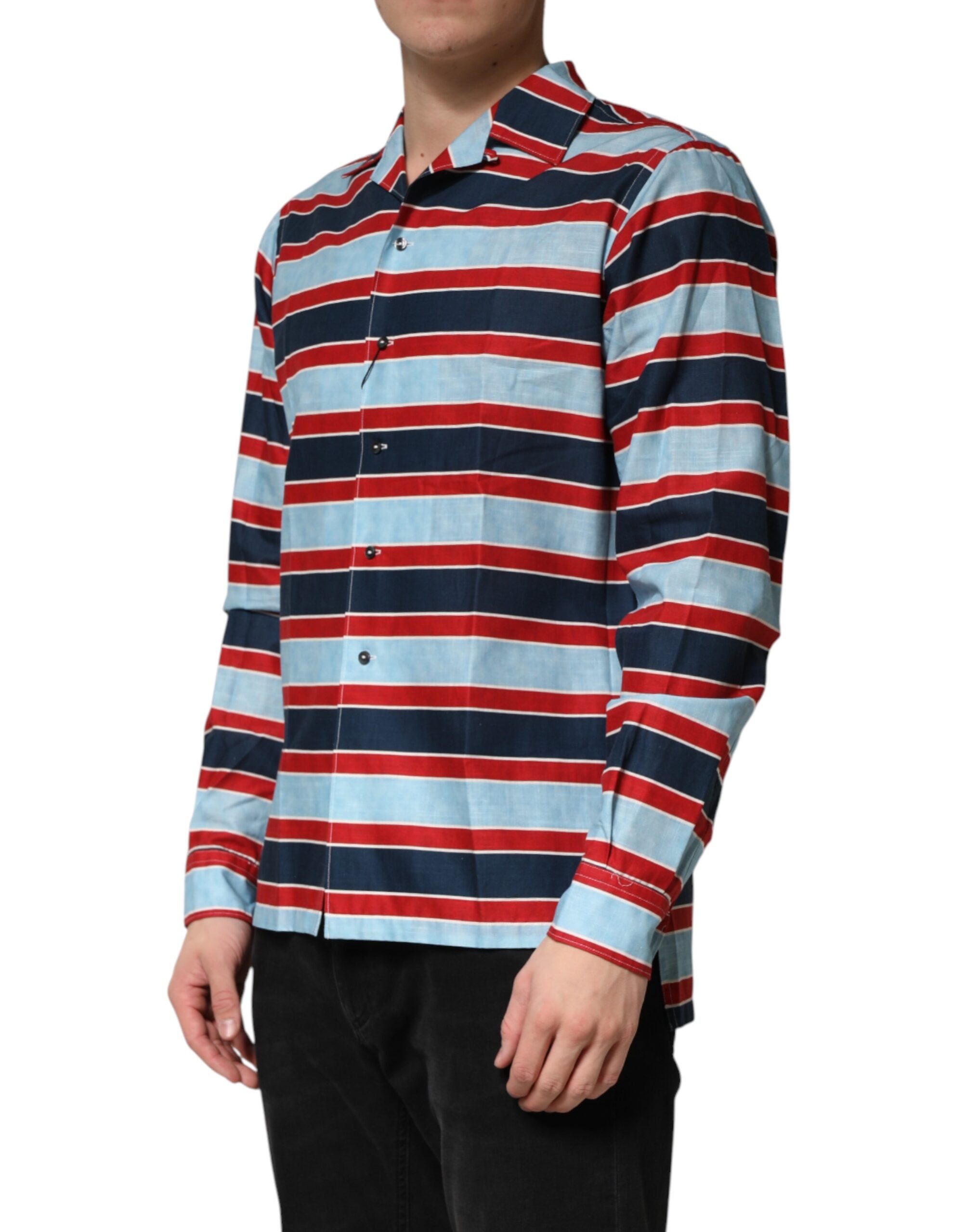 Chemise homme Dolce & Gabbana à rayures multicolores en coton avec boutons, vue de face.