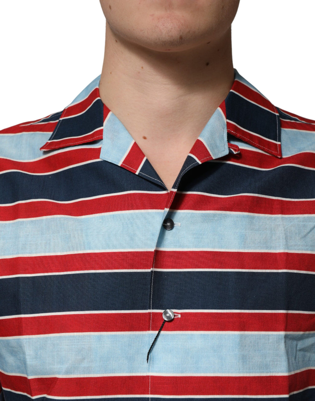 Chemise pour homme Dolce & Gabbana à rayures multicolores en coton avec boutons, vue de face.