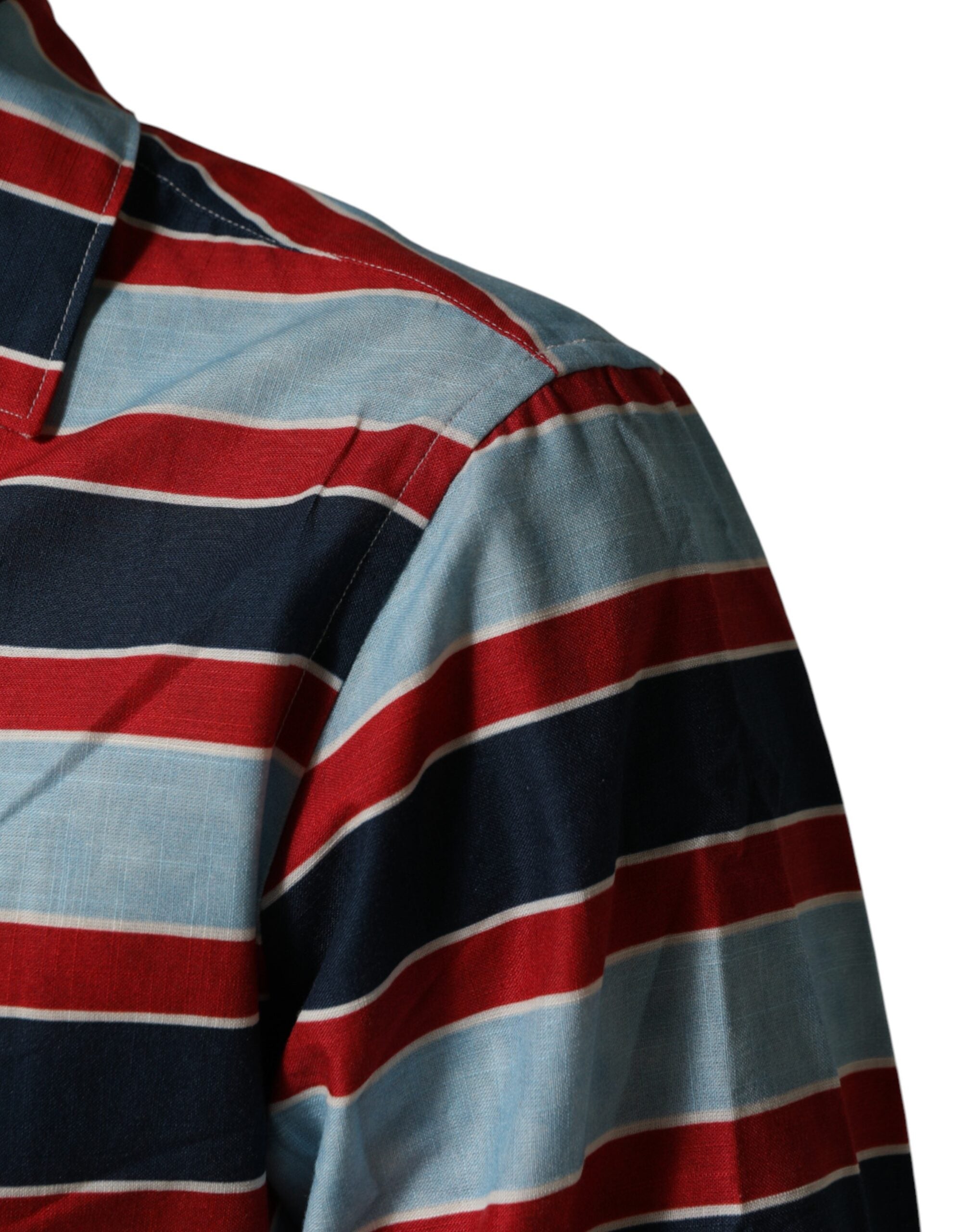 Chemise pour homme Dolce & Gabbana en coton à rayures multicolores, boutonnée, style élégant et décontracté.