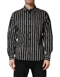 Chemise homme Dolce & Gabbana en coton noir avec rayures formelles, col classique et manches longues.