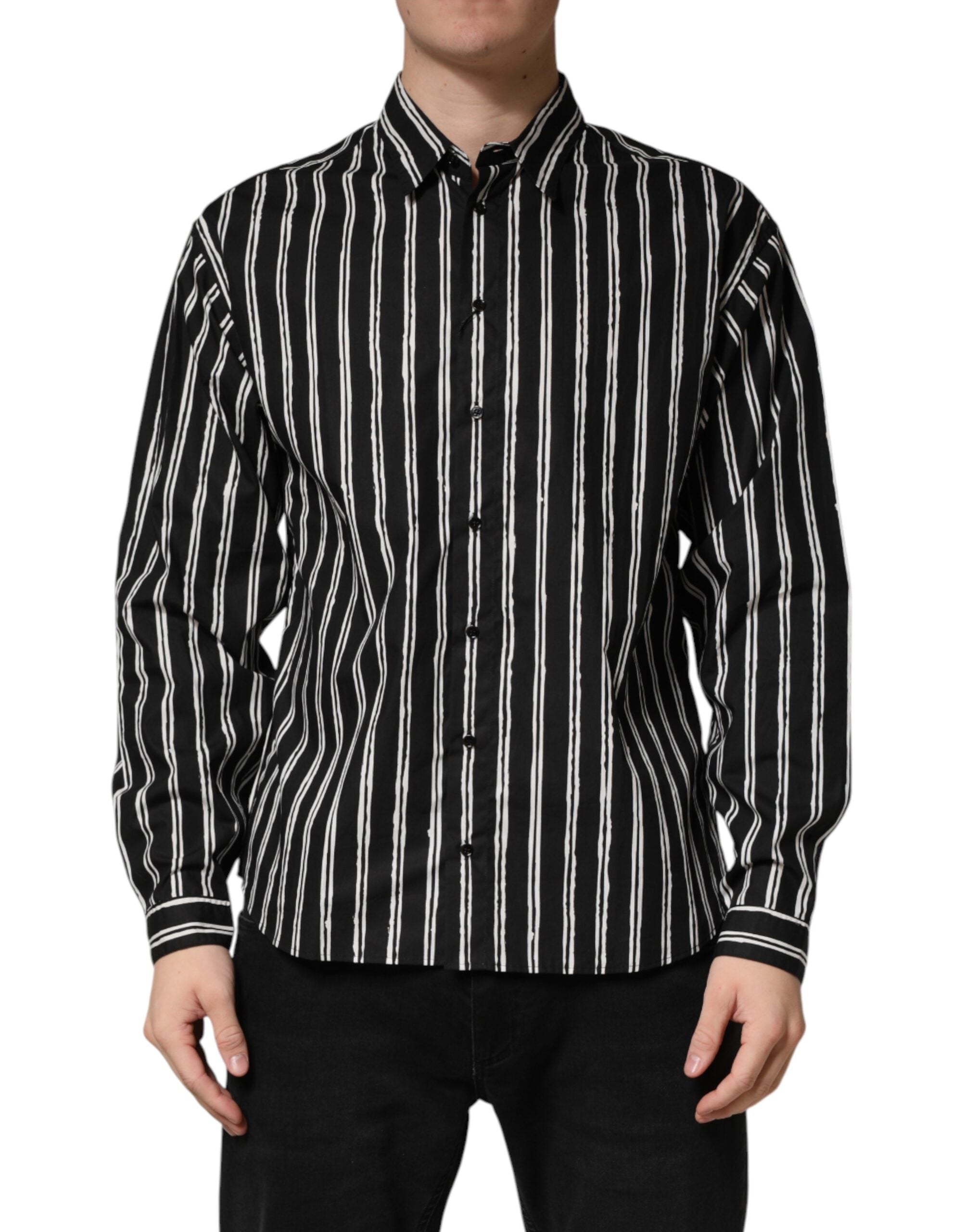 Chemise de costume homme en coton à rayures noires Dolce & Gabbana, élégante et classique.