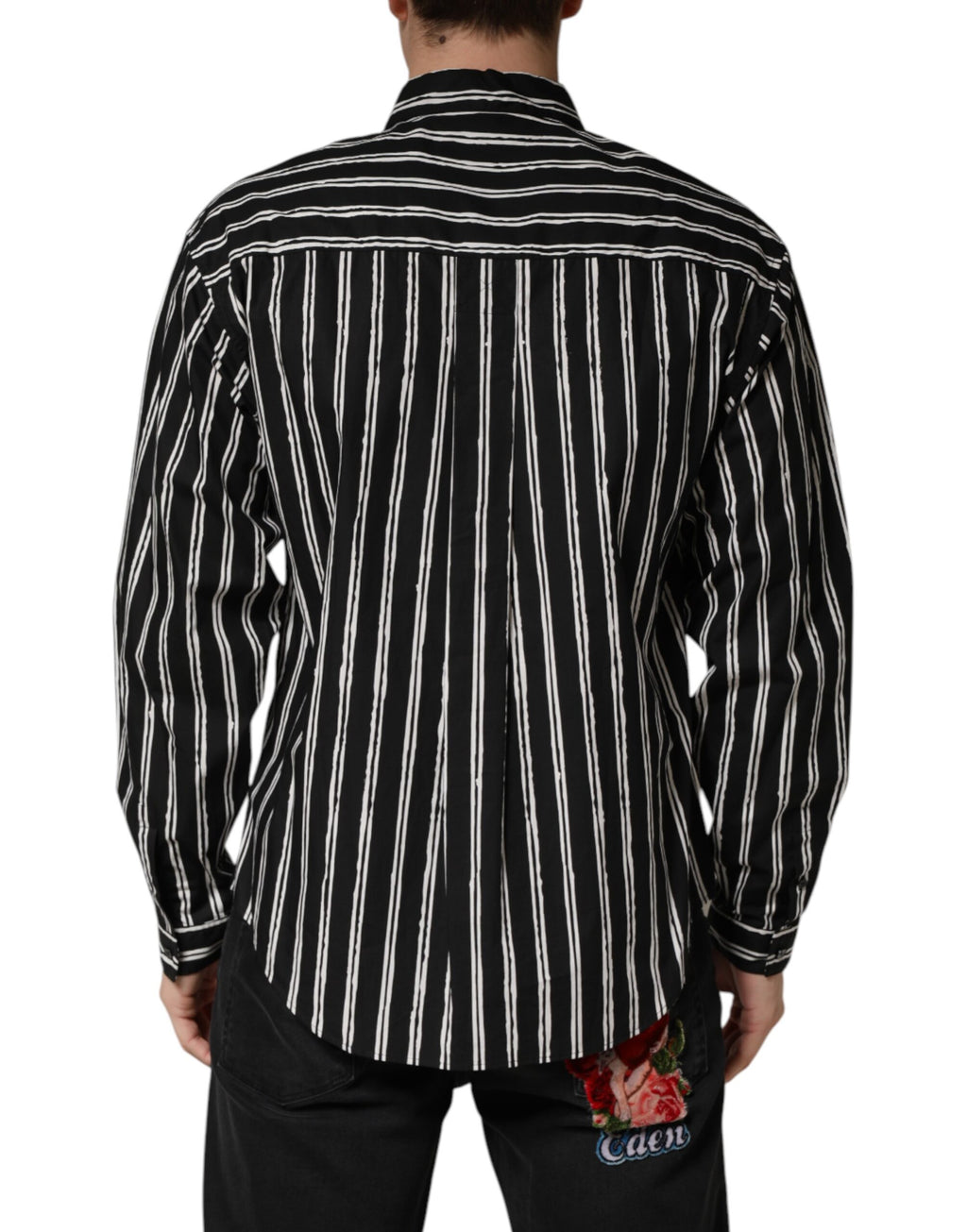 Chemise formelle homme Dolce & Gabbana en coton à rayures noires, élégante et moderne, visible sur l'image.