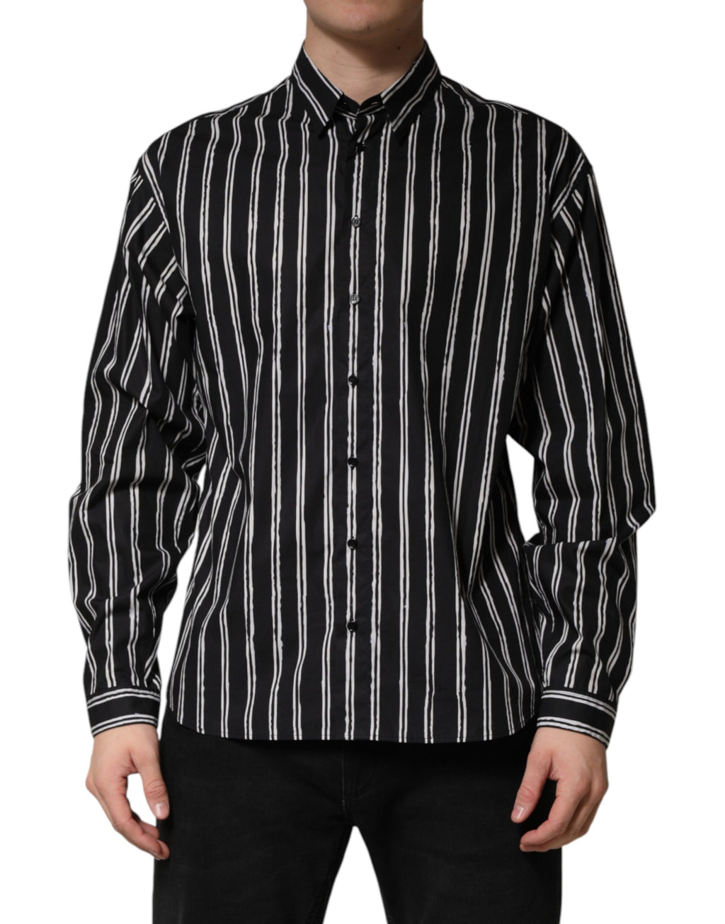 Chemise formelle pour homme Dolce & Gabbana en coton avec rayures noires, col classique et manches longues.