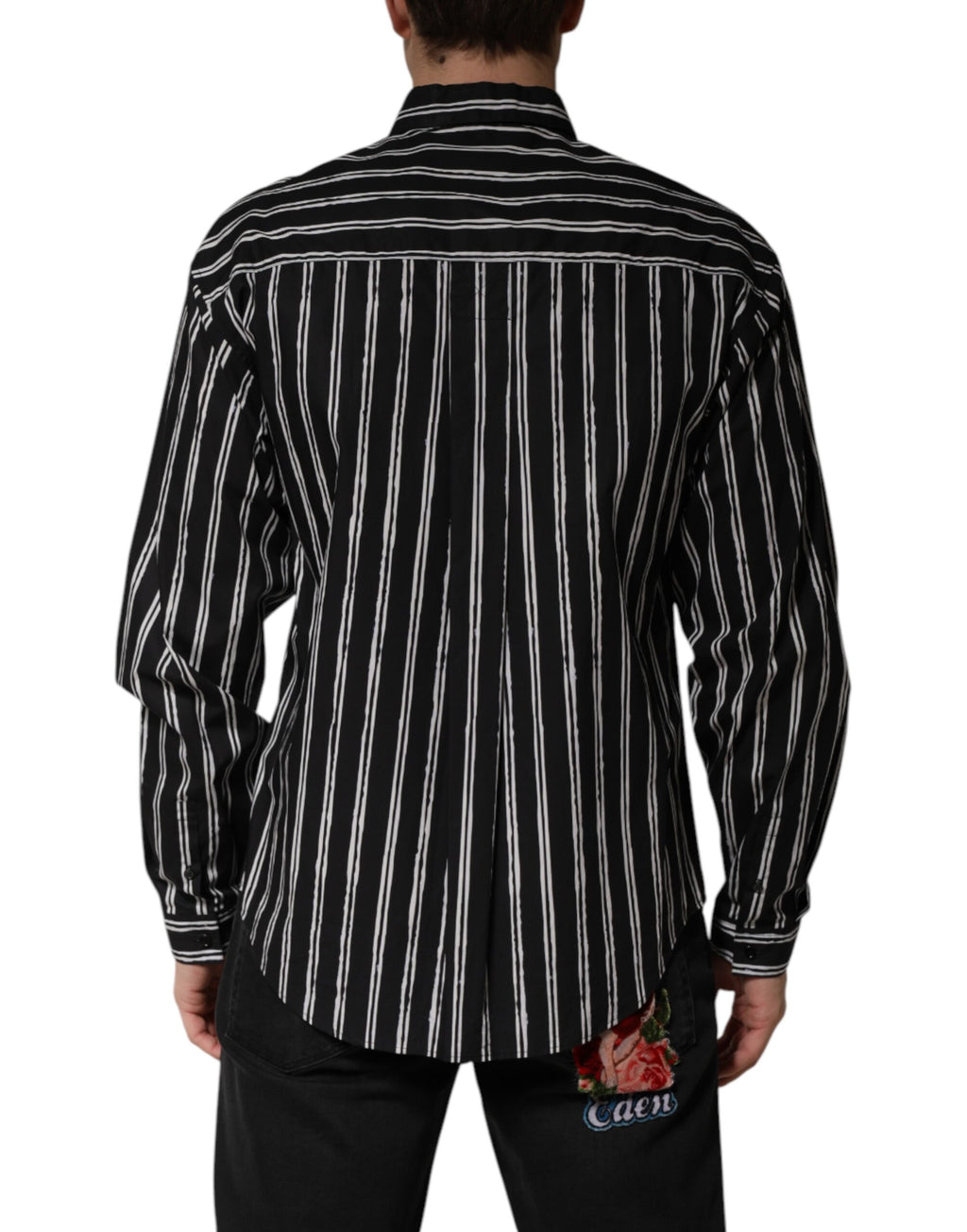 Chemise homme formelle en coton à rayures noires de Dolce & Gabbana, élégante et sophistiquée.