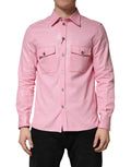 Chemise pour homme Dolce & Gabbana en coton rose avec col, boutons, vue de face.