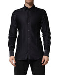 Chemise Dolce & Gabbana en coton noir avec pois, col classique et détails dorés, élégante chemise habillée pour homme