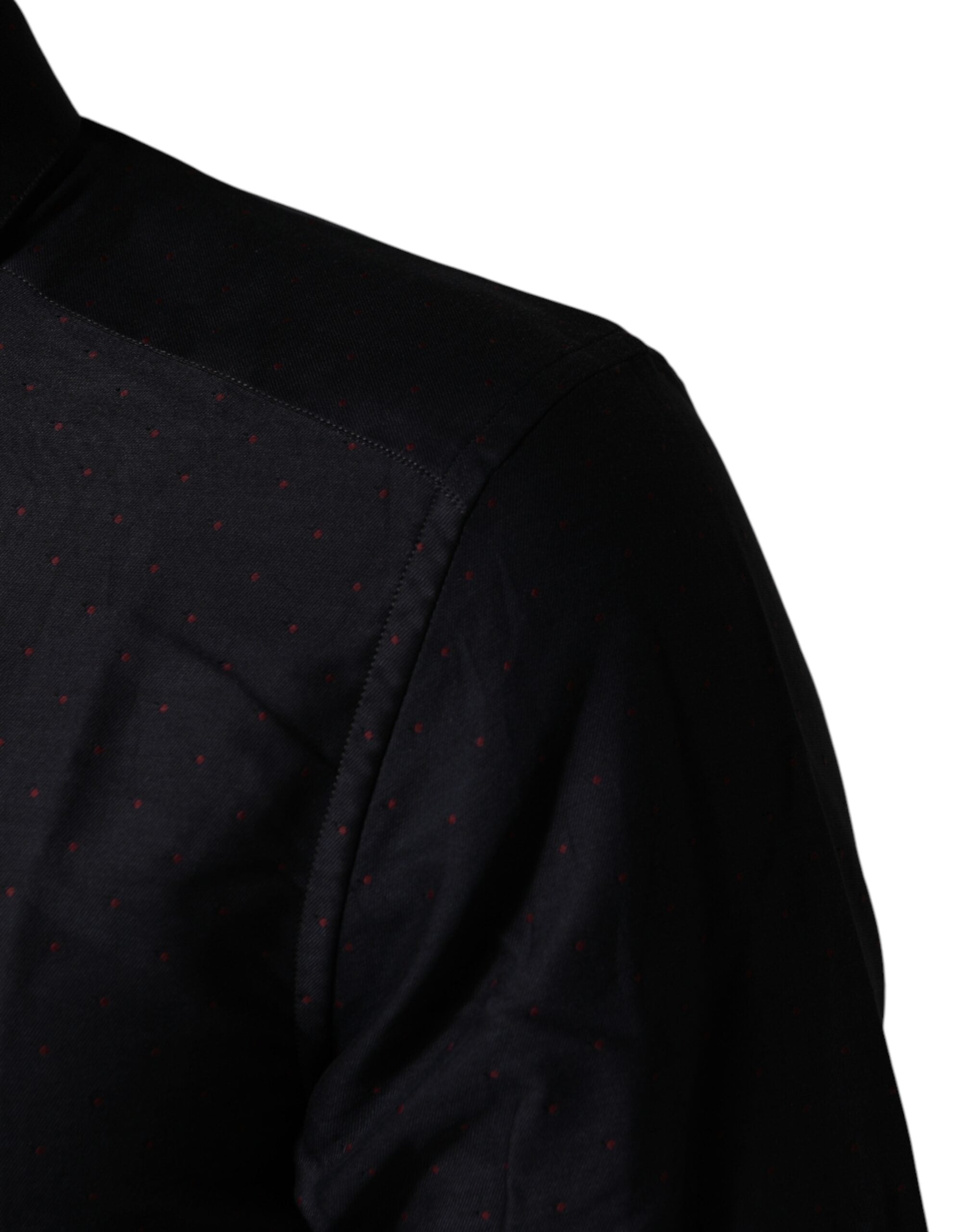 Chemise Dolce & Gabbana noire à pois en coton avec col et boutons dorés, style élégant et sophistiqué