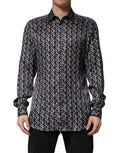 Chemise homme Dolce & Gabbana à col avec motif multicolore et détails dorés, style élégant et sophistiqué.