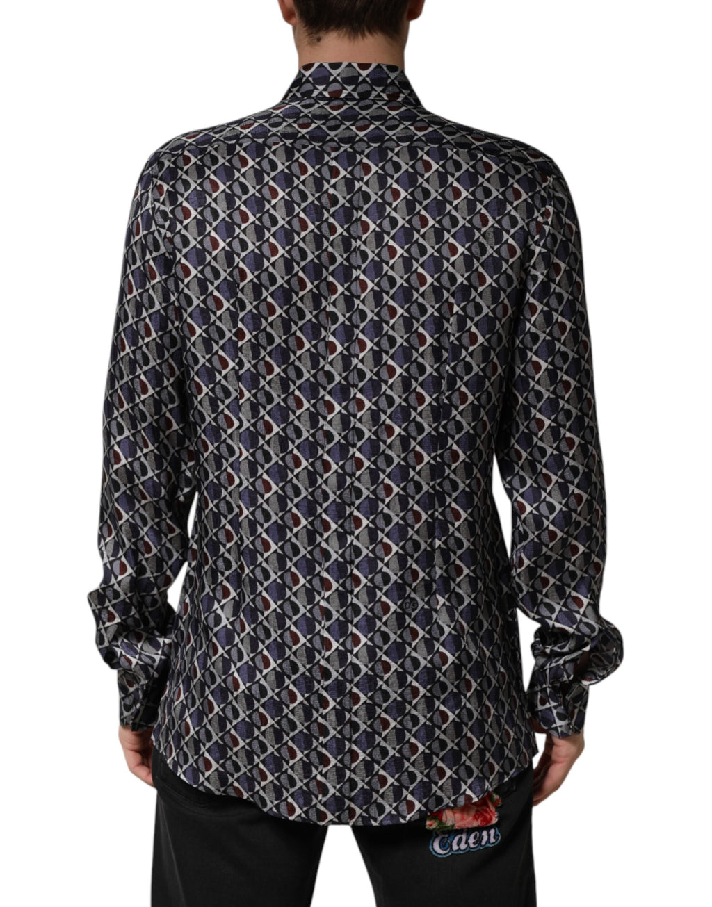 Chemise homme Dolce & Gabbana à motifs multicolores avec col, style élégant et tissu de qualité, vue de face.