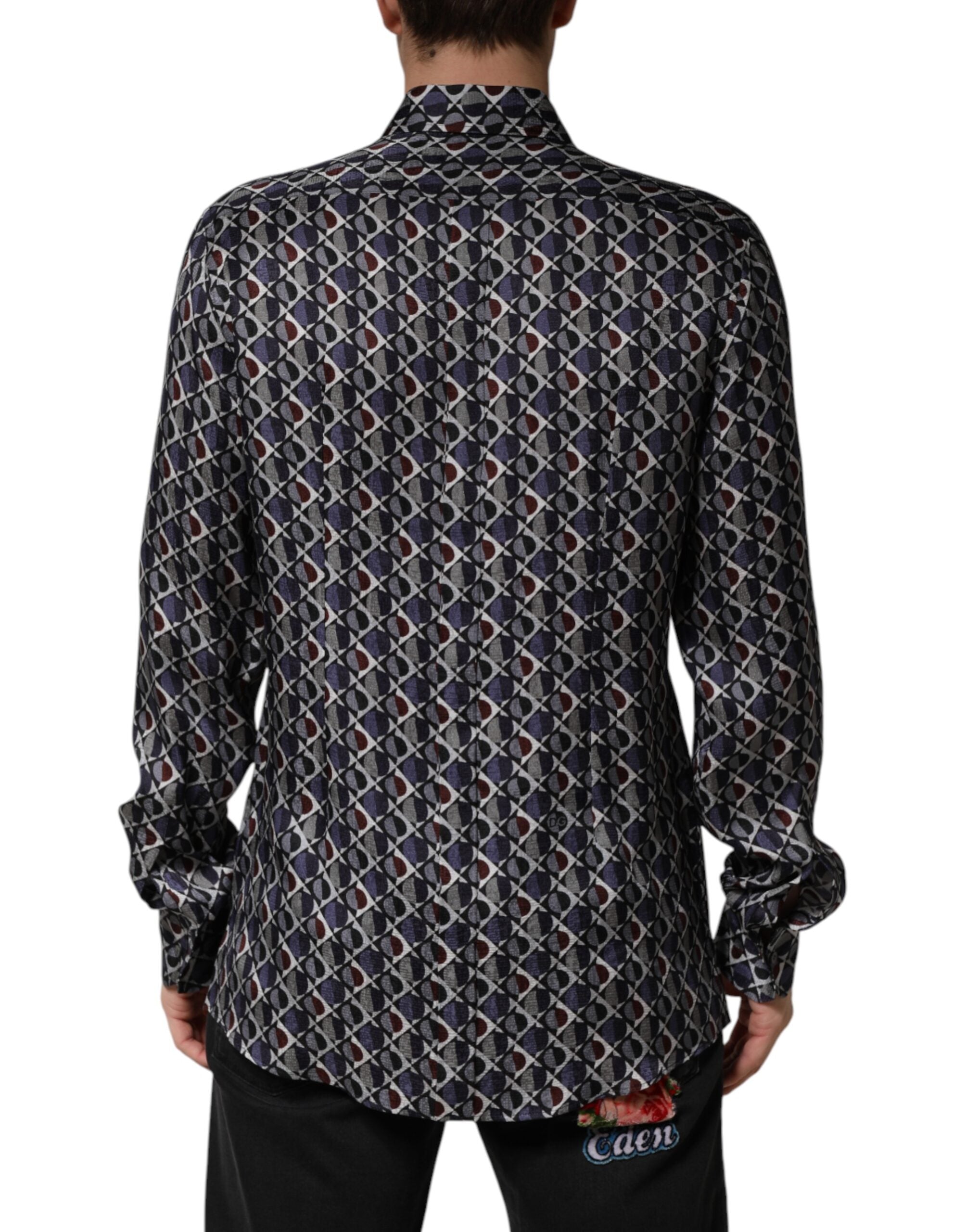 Chemise homme Dolce & Gabbana à motifs multicolores avec col, style élégant et tissu de qualité, vue de face.