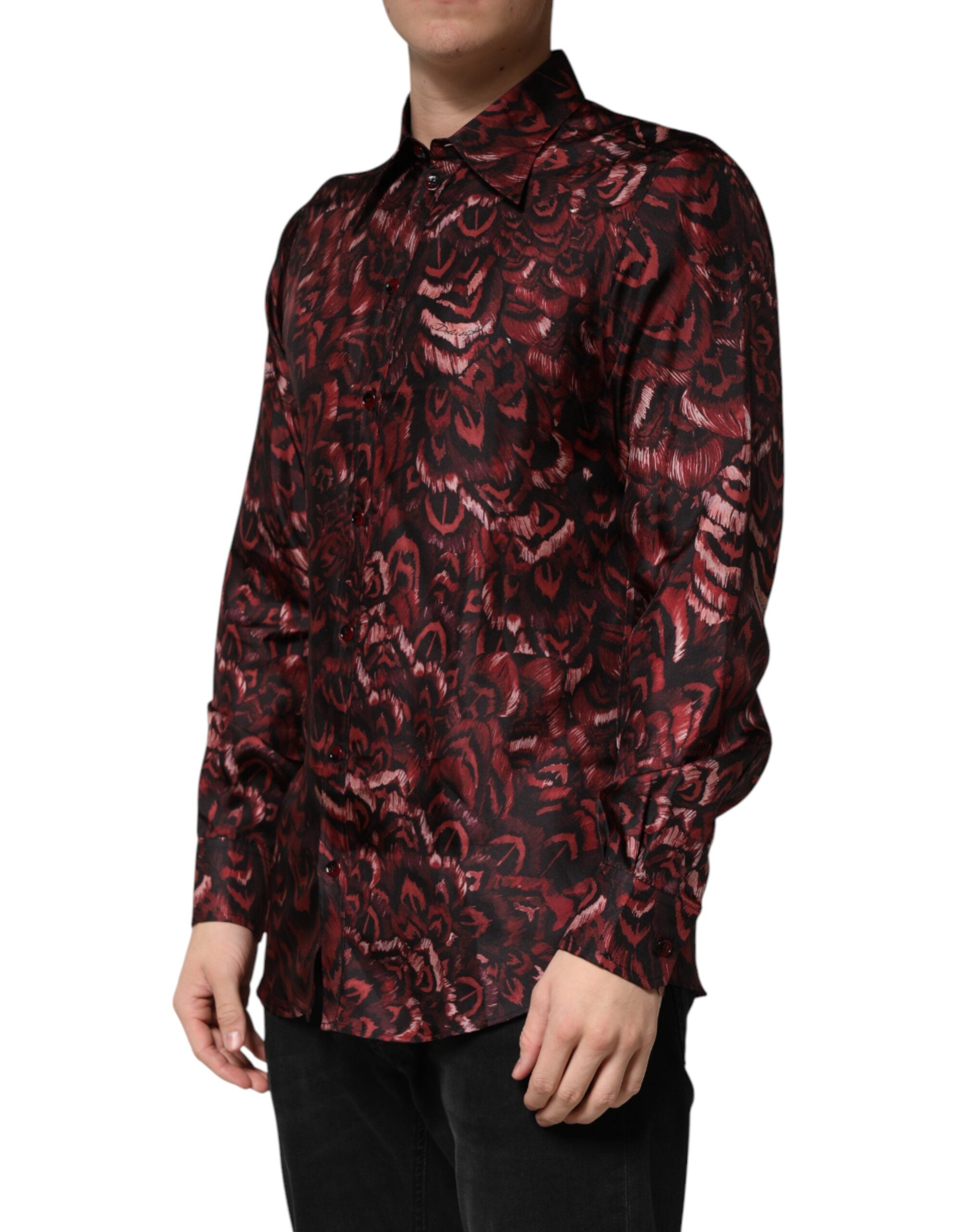 Chemise homme Dolce & Gabbana à col avec motif bordeaux, élégante chemise de ville à rayures pour homme