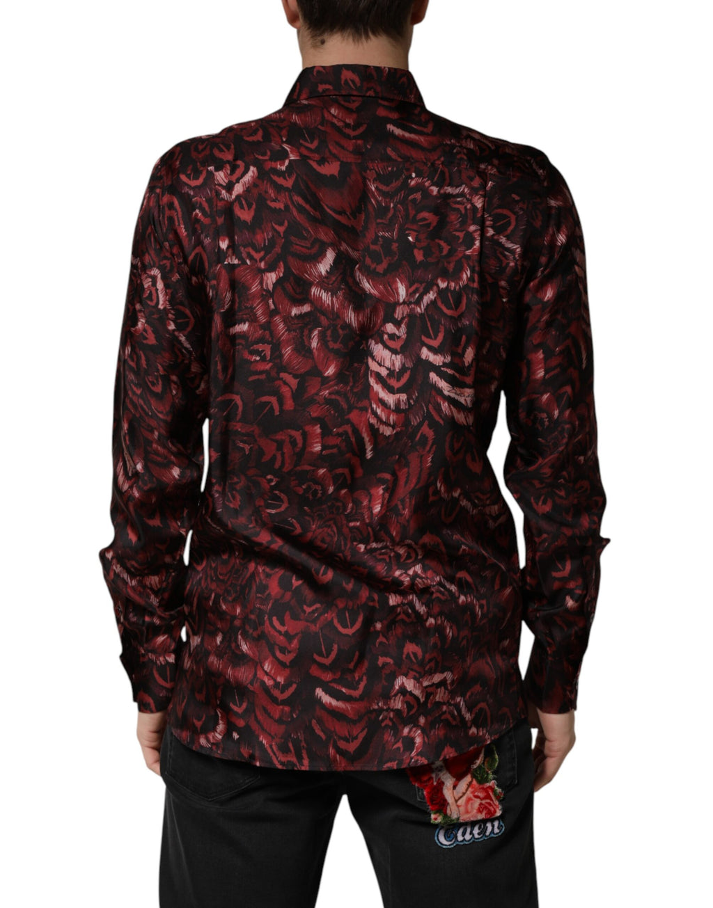 Chemise pour homme Dolce & Gabbana à col avec motif bordeaux, design élégant en coton.