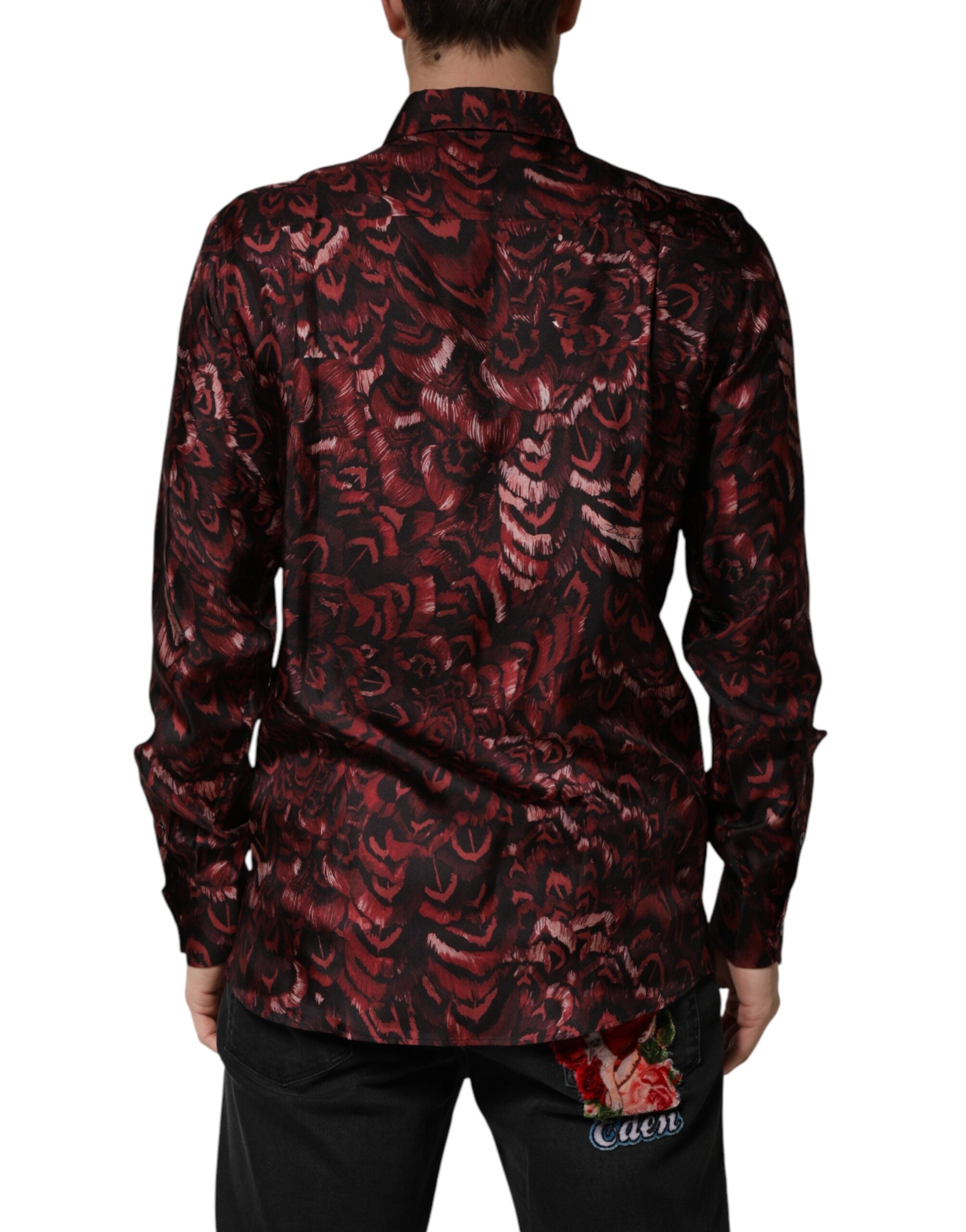 Chemise pour homme Dolce & Gabbana à col avec motif bordeaux, design élégant en coton.