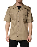 Chemise décontractée pour homme Dolce & Gabbana, manches courtes couleur marron avec style pin-up et détails élégants.