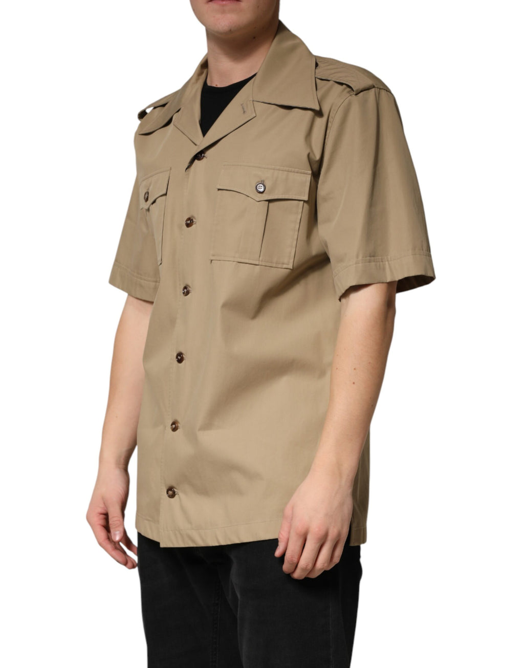 Chemise homme Dolce & Gabbana à manches courtes de style casual, couleur marron, coupe pin-up élégante.