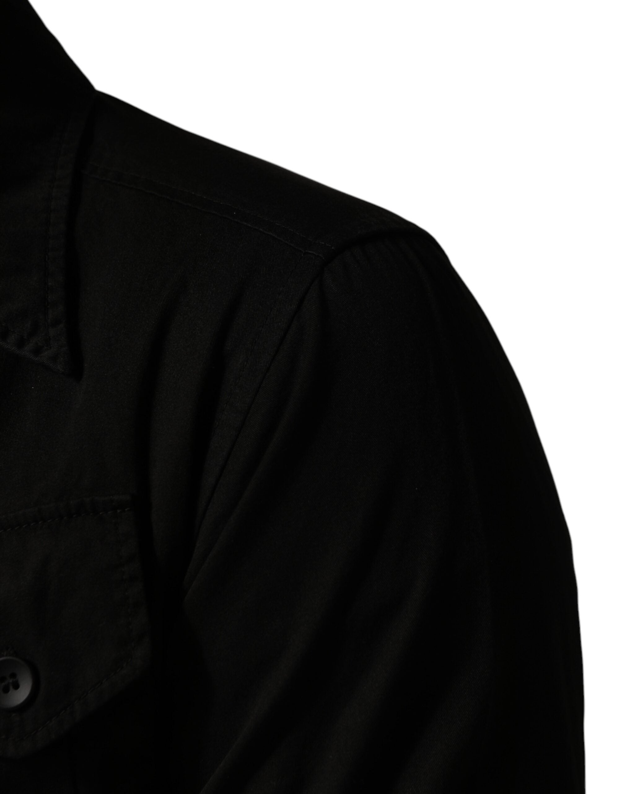 Chemise pour homme Dolce & Gabbana en coton noir avec col et boutons, vue de face.