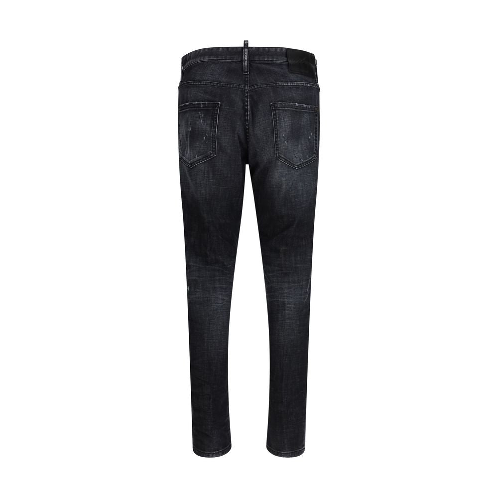 Jeans en denim noir en coton de Dsquared², coupe classique, avec détails de couture visibles, parfait pour un style décontracté.