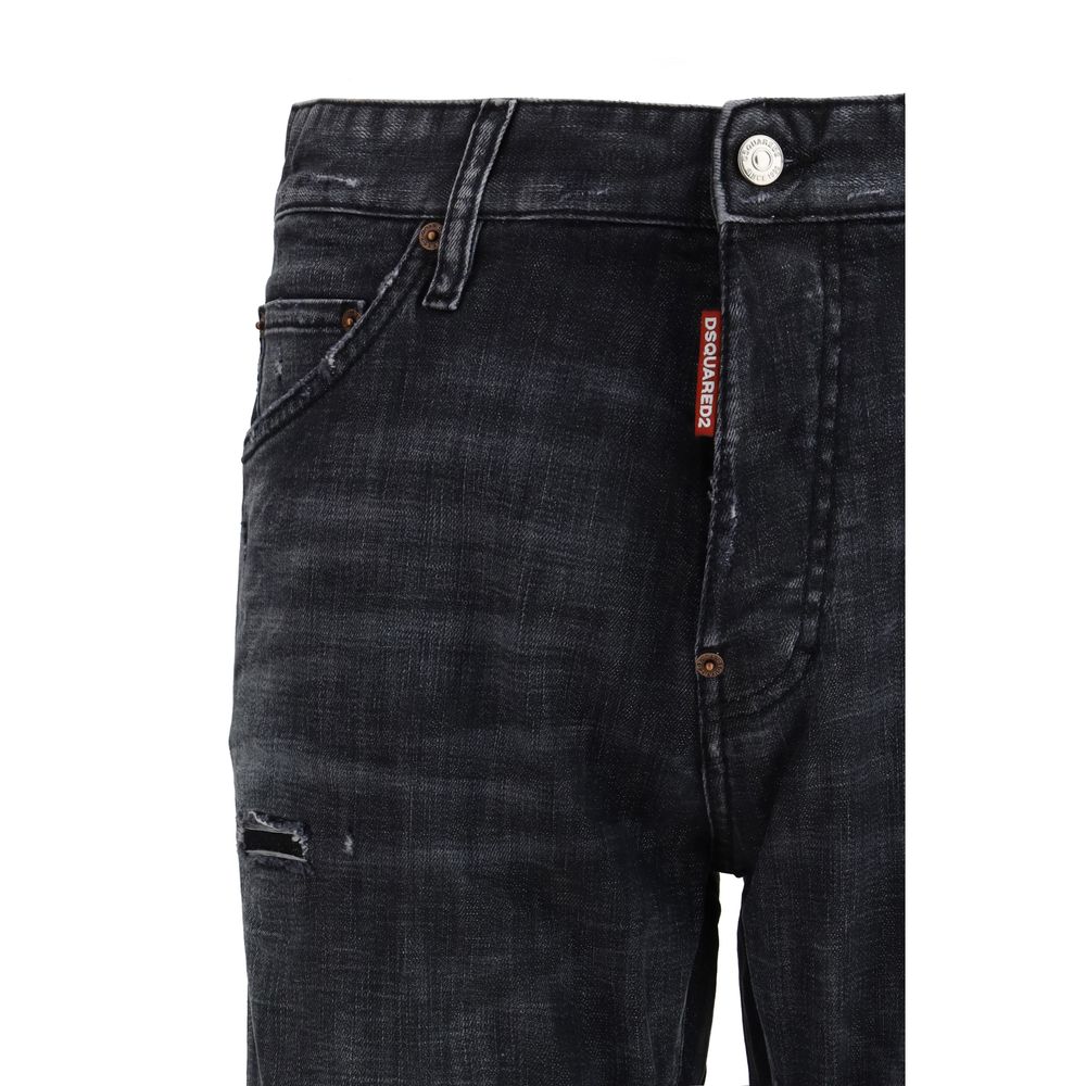 Jeans en denim noir en coton de Dsquared² avec coupe classique et détails modernes, visible en gros plan.