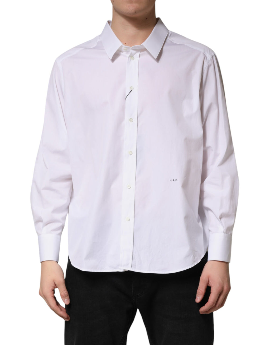 Chemise blanche Dolce & Gabbana SARTORIA en coton avec col, vue de face, détails du col et du tissu visible.