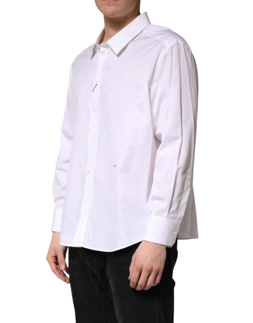 Chemise blanche Dolce & Gabbana SARTORIA en coton avec col, vue de face, détails du col et des boutons.