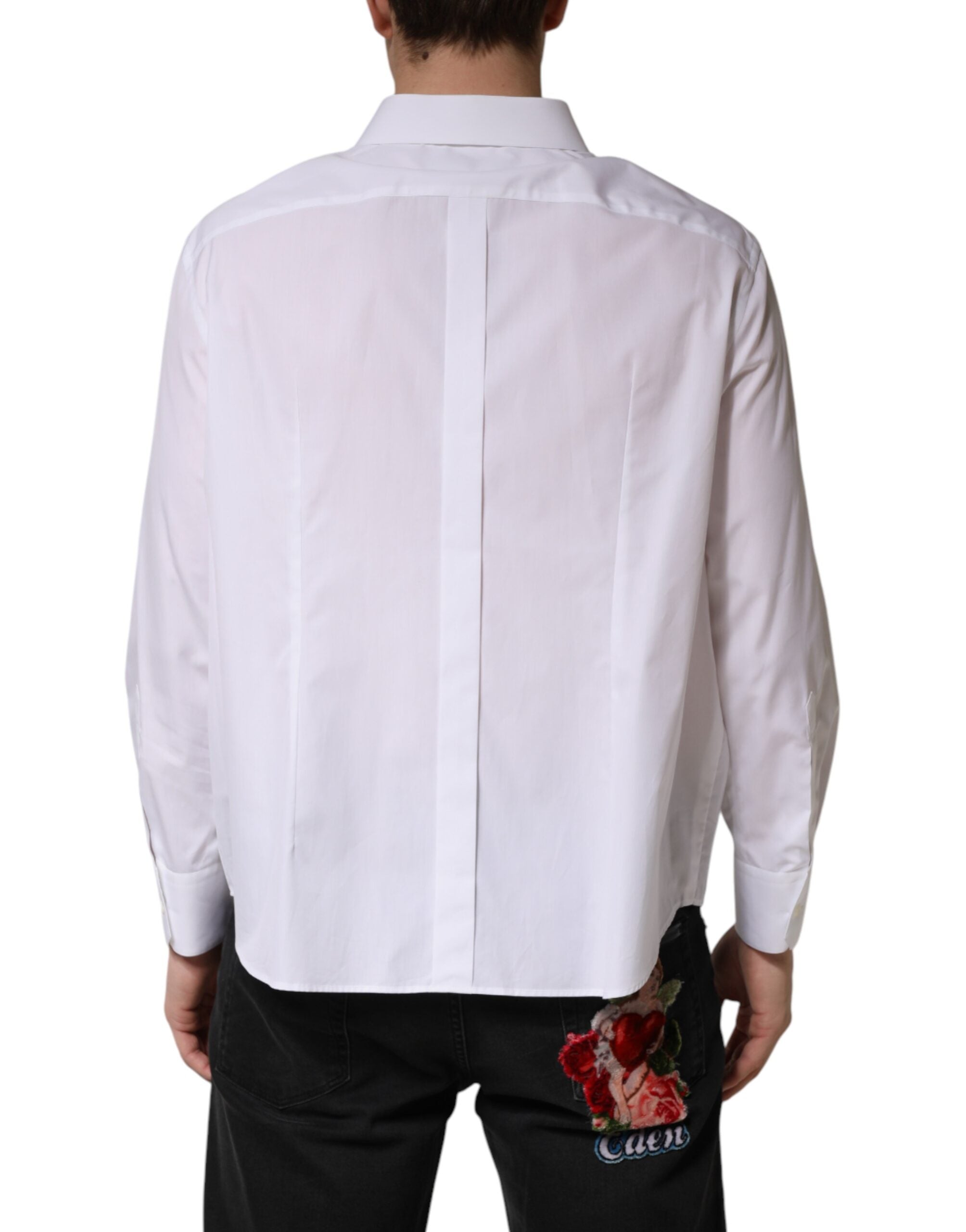 Chemise blanche Dolce & Gabbana SARTORIA en coton avec col, élégante et classique, vue de face.