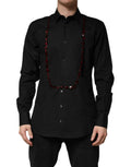 Chemise habillée en coton noir Dolce & Gabbana avec cristaux dorés, style formel et élégant.