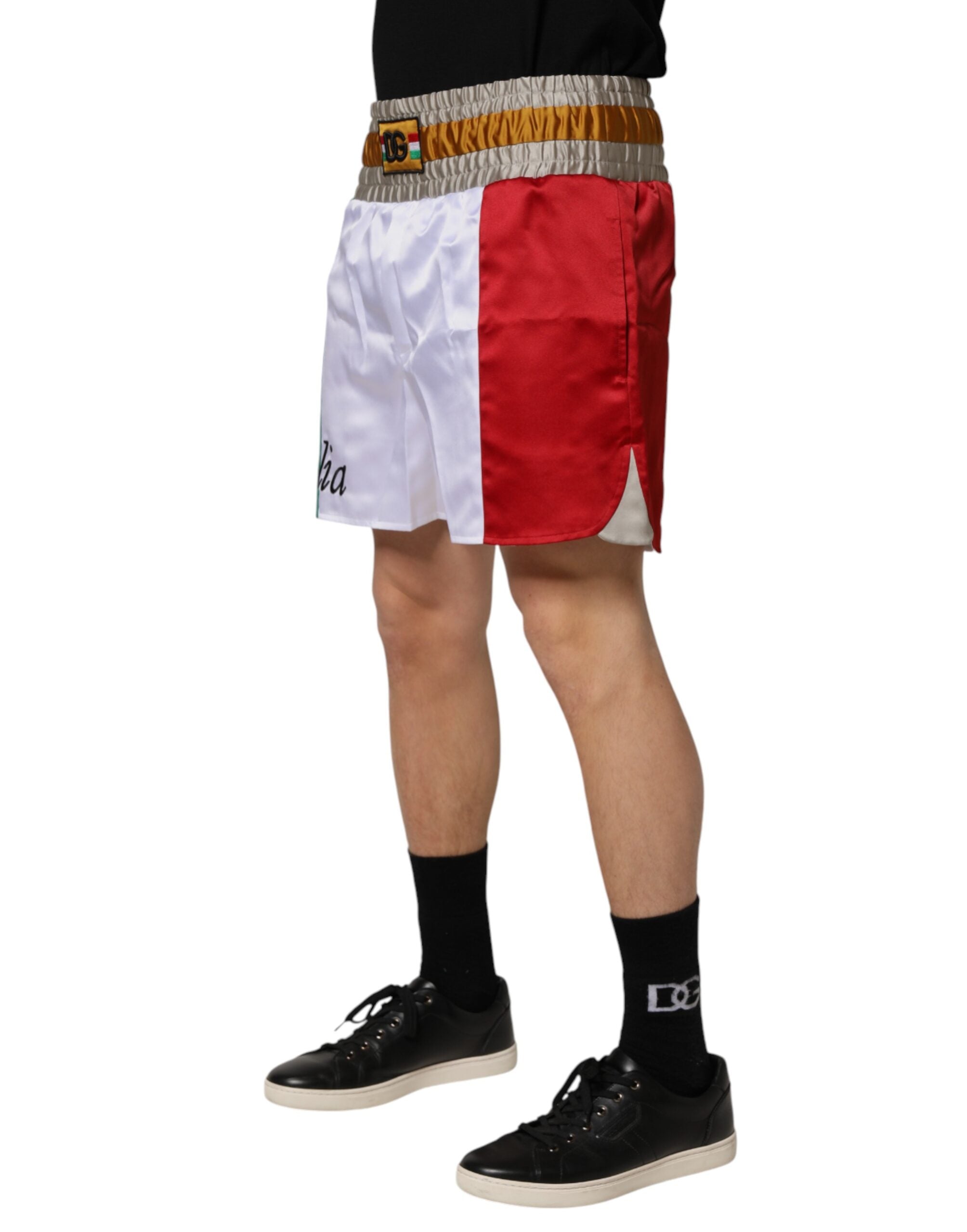 Shorts Bermuda en polyester multicolores Dolce & Gabbana avec motif Italia, décontractés et élégants, pour homme.