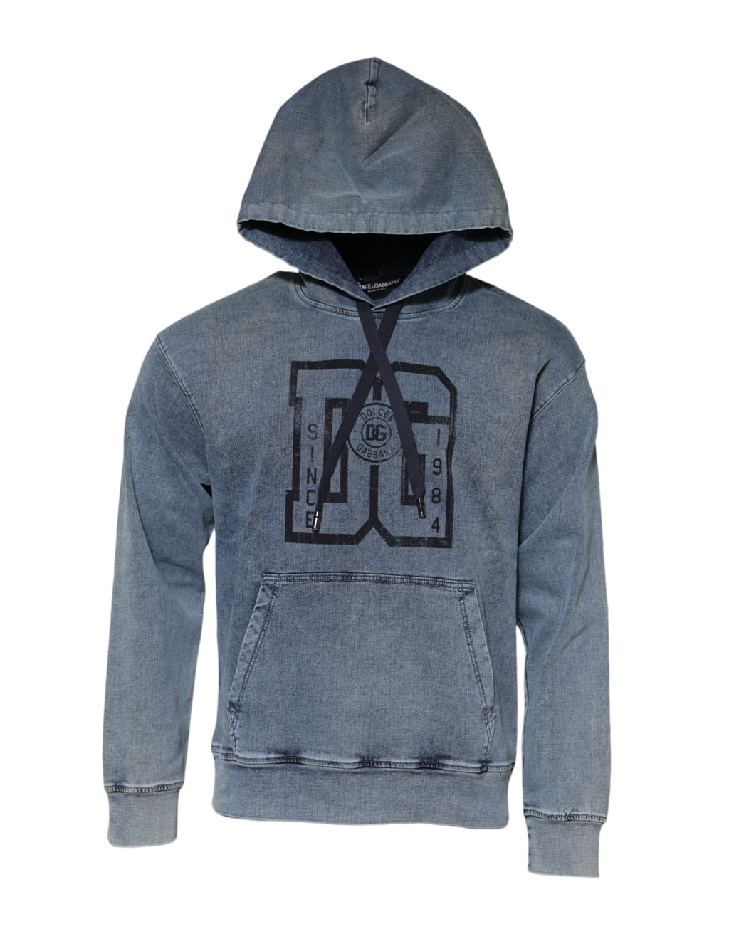 Sweat à capuche en coton bleu Dolce & Gabbana avec logo, version décontractée pour homme ou femme.