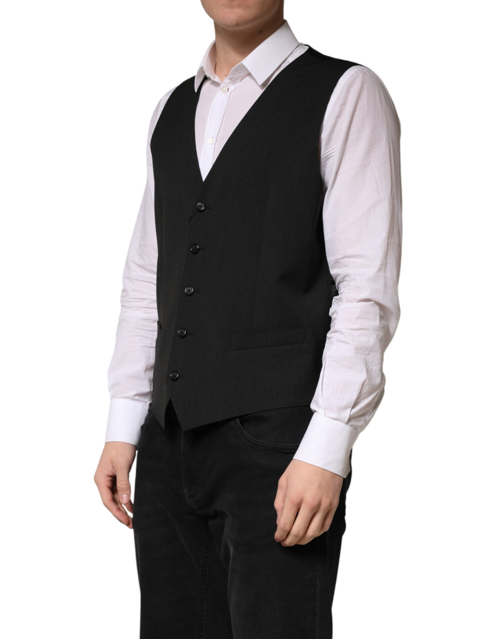 Gilet formel en laine noire de Dolce & Gabbana pour homme, veste élégante pour occasions habillées.