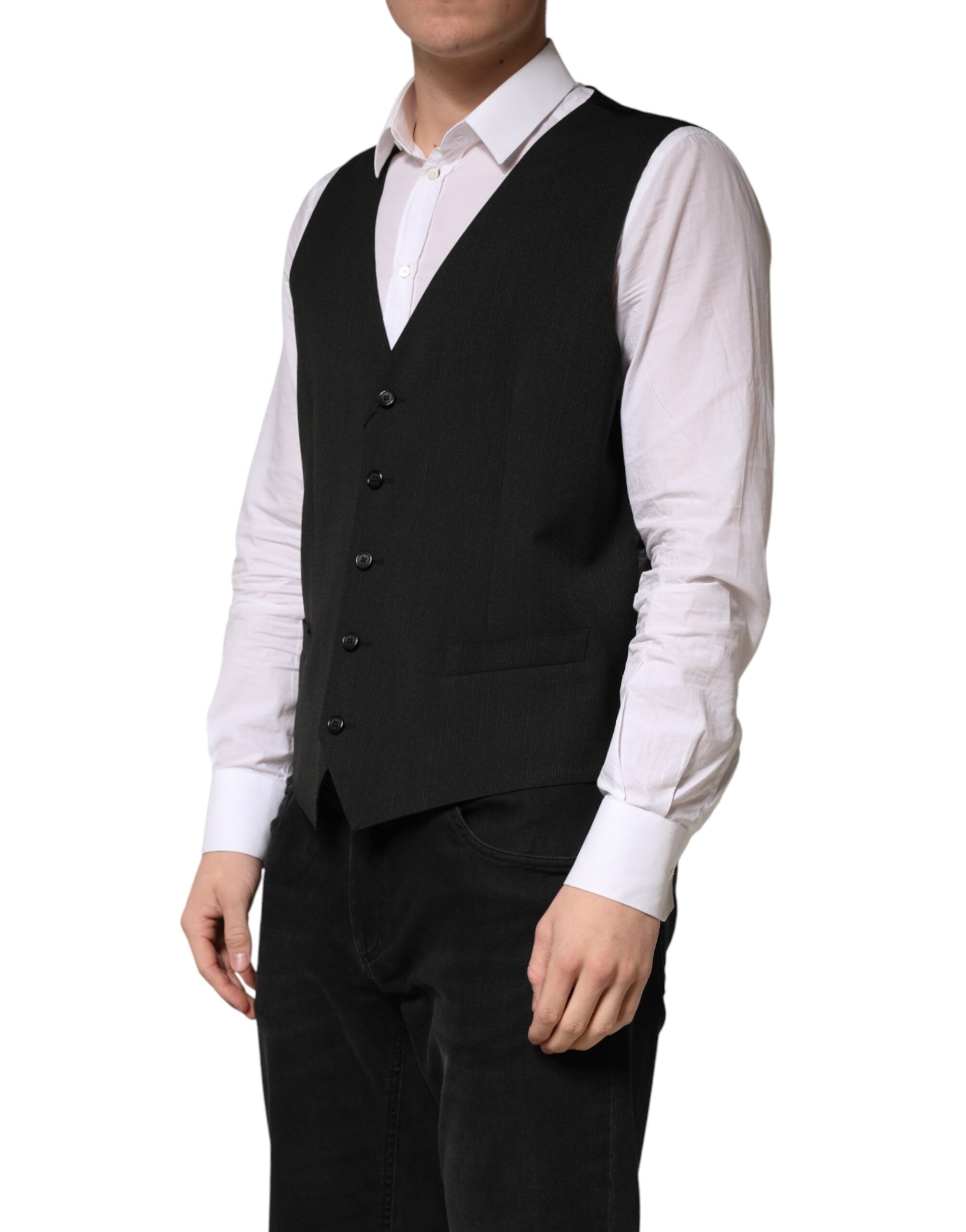 Gilet formel en laine noire de Dolce & Gabbana pour homme, veste élégante pour occasions habillées.