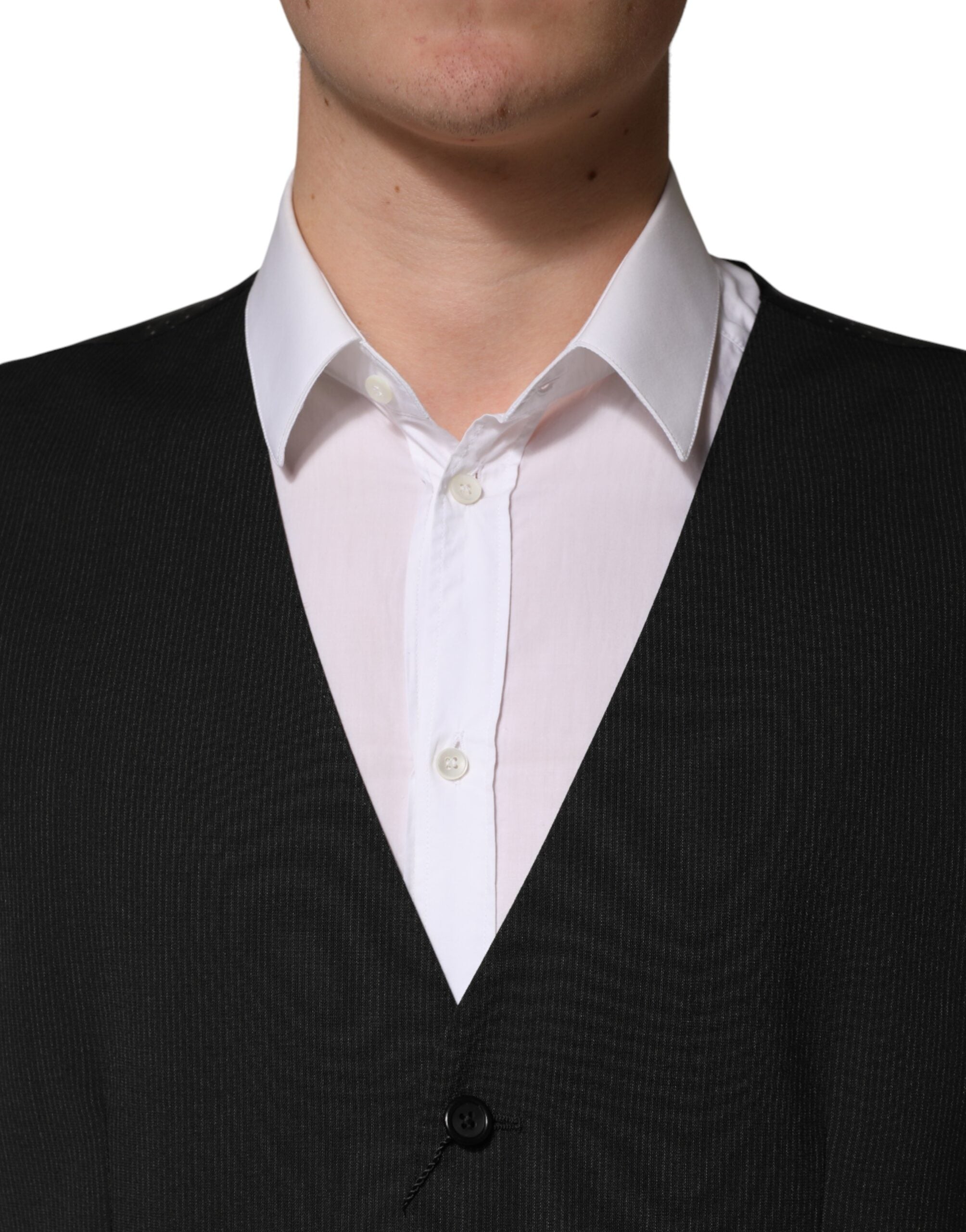 Gilet noir en laine pour homme de la marque Dolce & Gabbana, veste formelle élégante avec coupe ajustée.