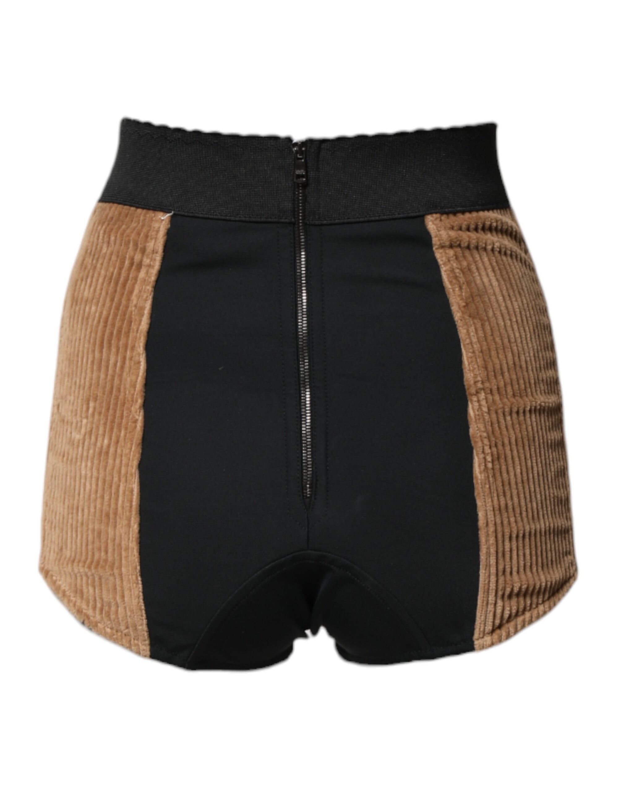 Shorts en coton marron haute taille Dolce & Gabbana, style court et tendance, visibles en détail dans l'image.