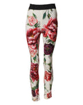 Leggings blanches florales Dolce & Gabbana en tissu stretch avec taille élastique, style élégant et confortable.