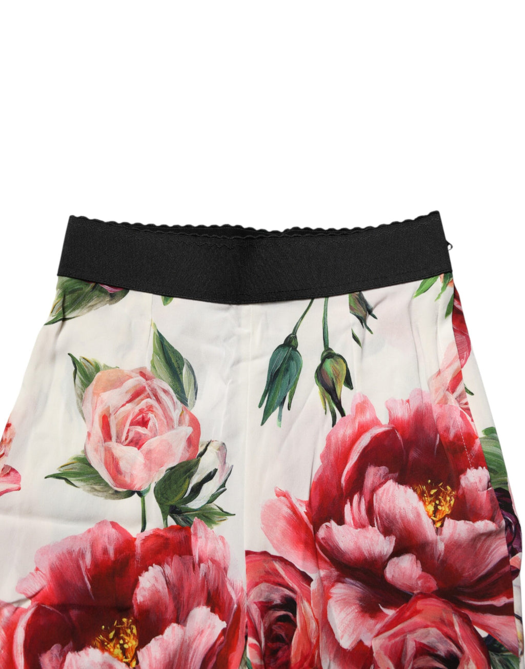 Leggings blanches Dolce & Gabbana à fleurs avec taille extensible, pantalons confortables et élégants en tissu stretch.