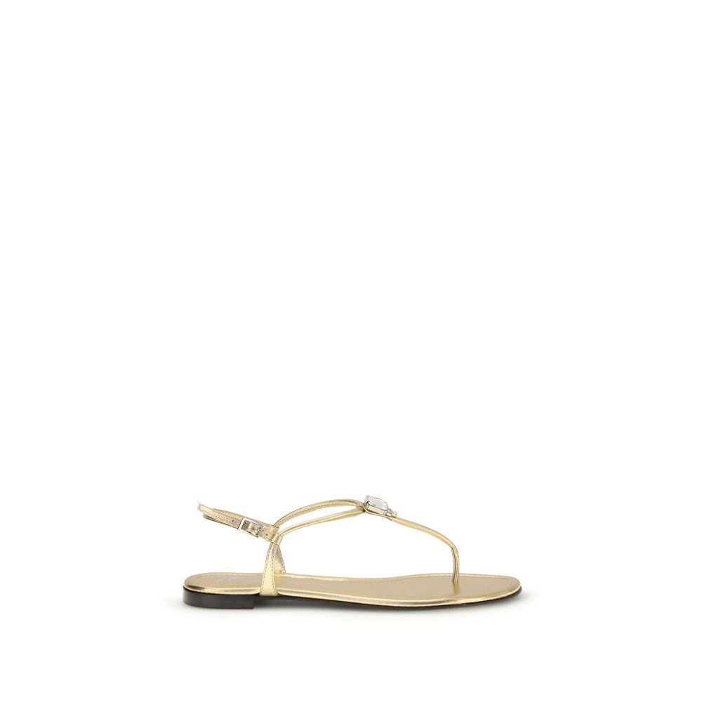 Sandales plates en cuir de veau doré Giuseppe Zanotti Bos Taurus, style élégant et confortable pour femmes.