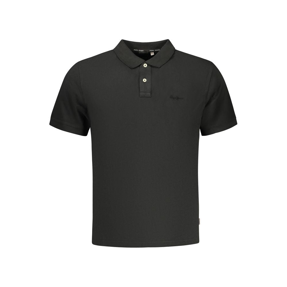 Chemise polo noire pour homme de la marque Pepe Jeans en coton, visible avec col et boutons.