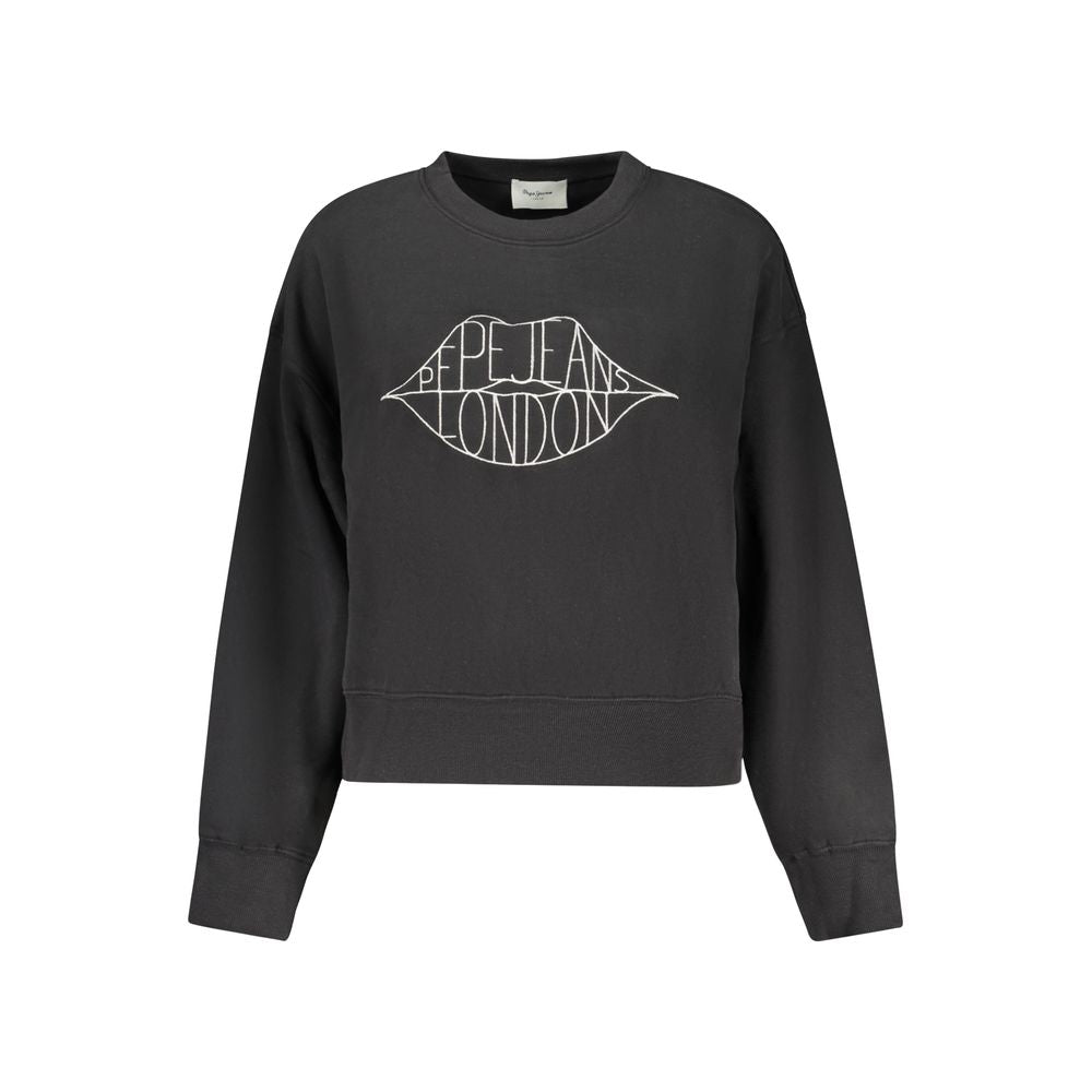 Sweat-shirt pour femmes en coton noir de Pepe Jeans, à col rond et manches longues, porté sur un mannequin.