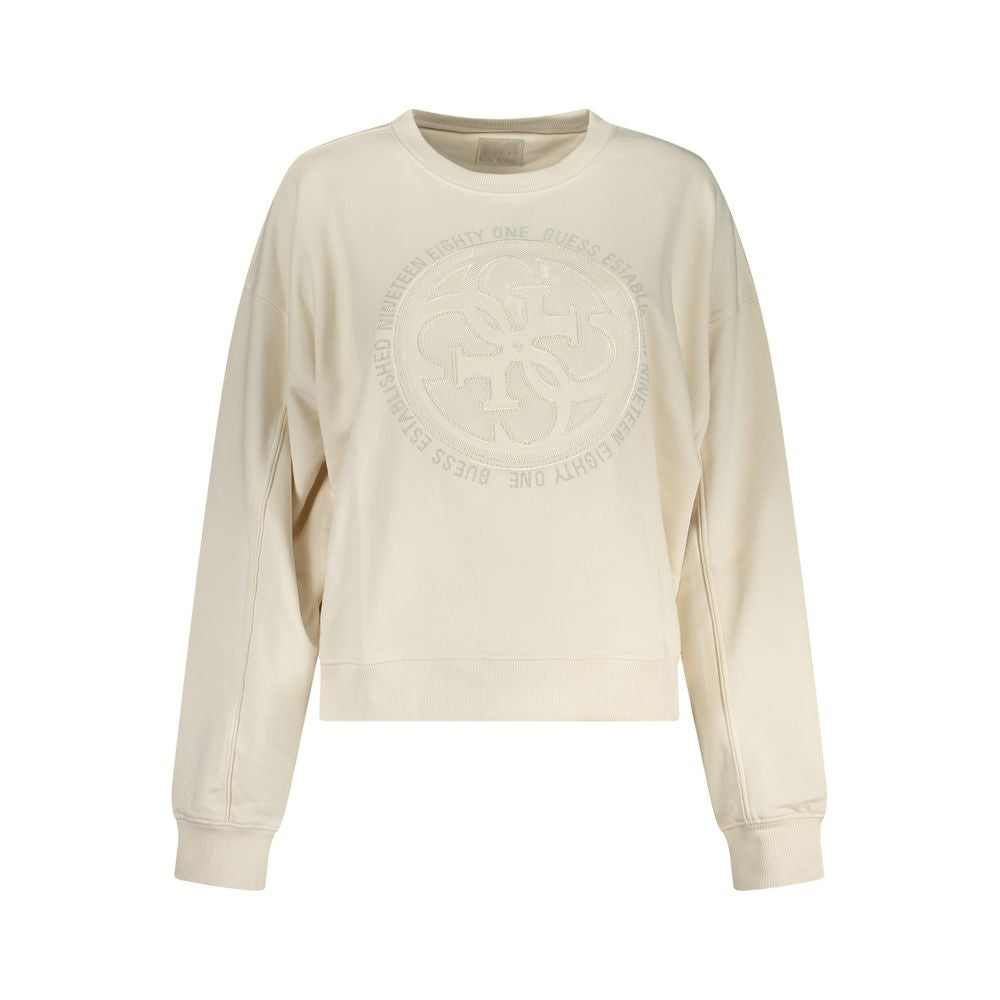 Sweatshirt blanc en coton pour femmes de Guess Jeans, design décontracté avec logo Guess sur la poitrine.