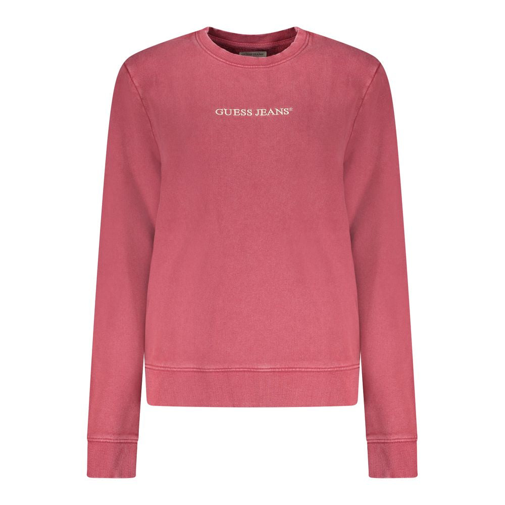 Sweatshirt en coton rouge Guess Jeans pour femmes, style décontracté avec logo Guess visible sur le devant.