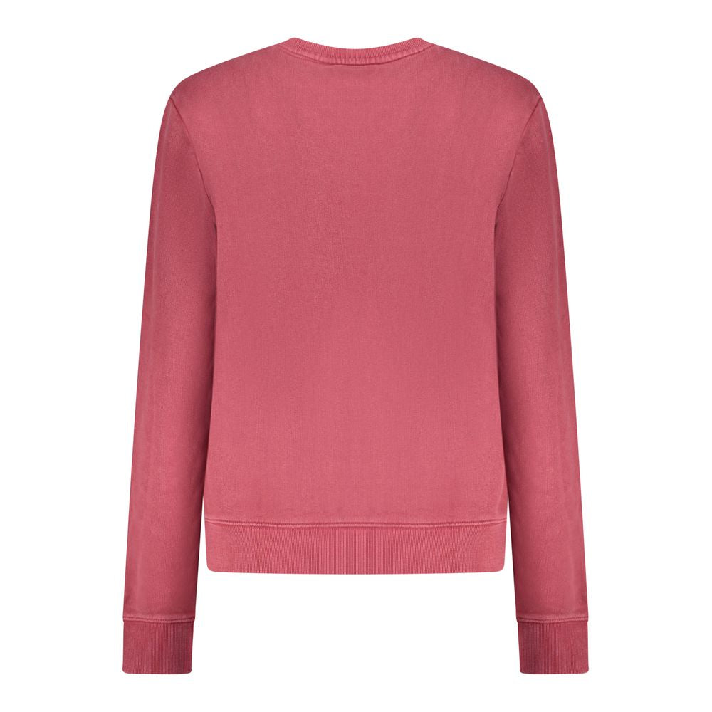 Sweat-shirt rouge en coton pour femmes de la marque Guess Jeans, coupe décontractée et logo visible sur le devant.