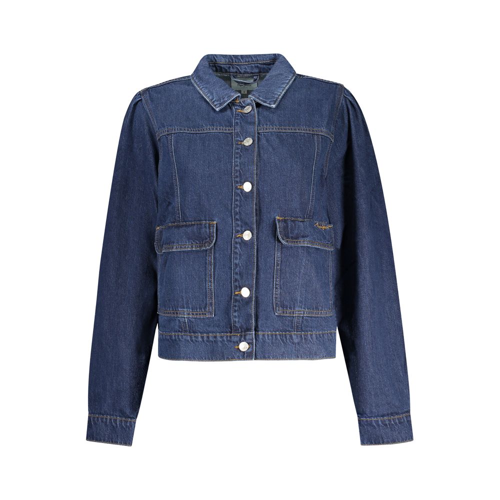 Veste en coton bleu pour femmes Pepe Jeans, style décontracté avec fermeture éclair et poches, mode tendance et confortable.