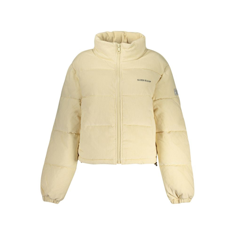 Veste beige en polyester pour femmes de la marque Guess Jeans, style décontracté avec détails modernes visible sur l'image.