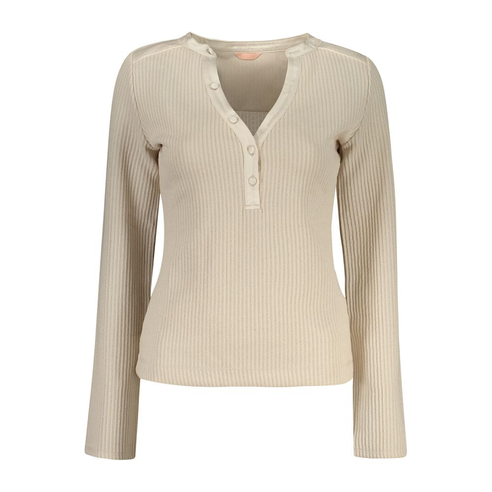Pull en polyester beige pour femmes de Guess Jeans, sweater élégant avec coupe décontractée et détails modernes.