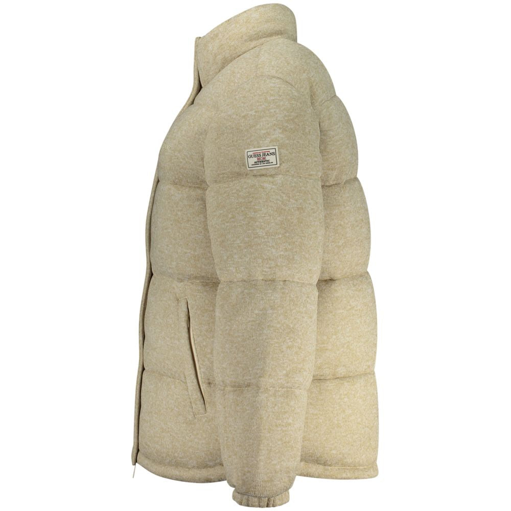Veste beige en polyester pour femme de Guess Jeans, coupe décontractée avec col et manches longues.