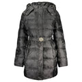 Veste noire en polyamide pour femme de Guess Jeans, coupe ajustée avec fermeture éclair et col montant visible sur l'image.