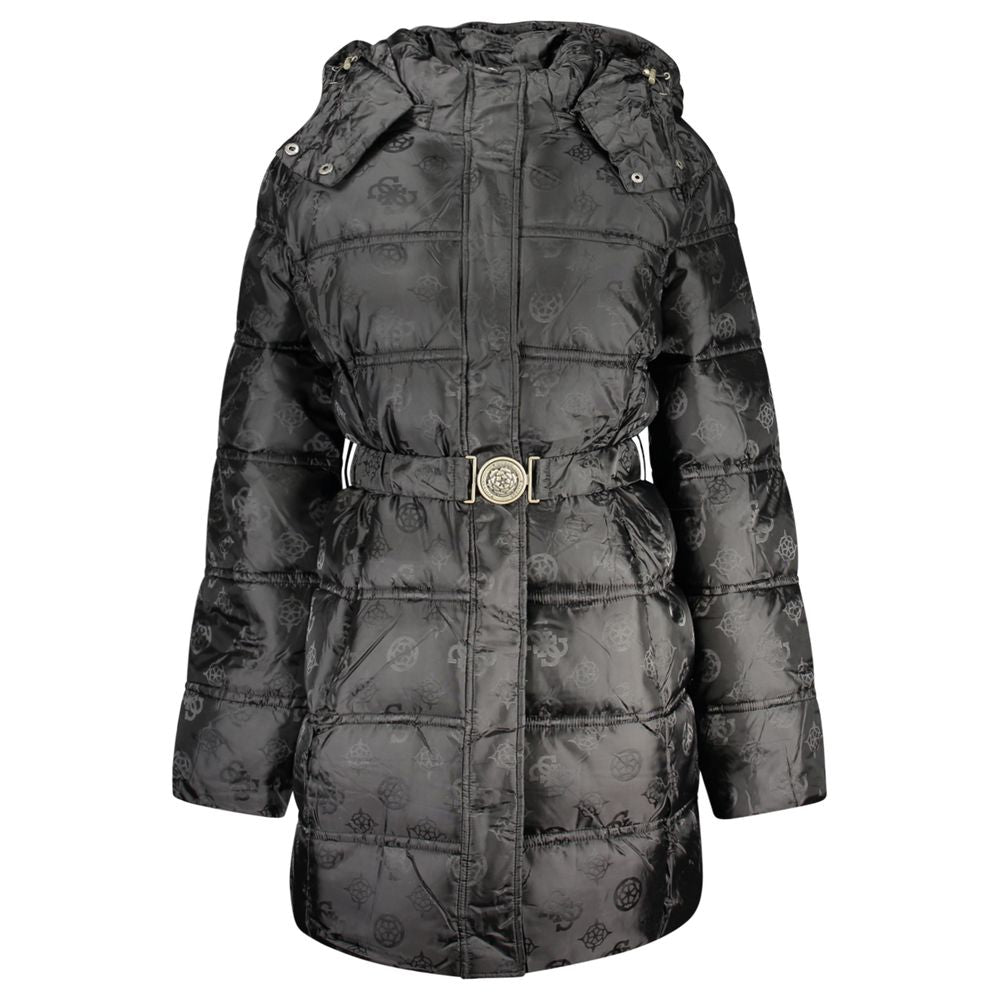 Veste noire en polyamide pour femme de Guess Jeans, coupe ajustée avec fermeture éclair et col montant visible sur l'image.