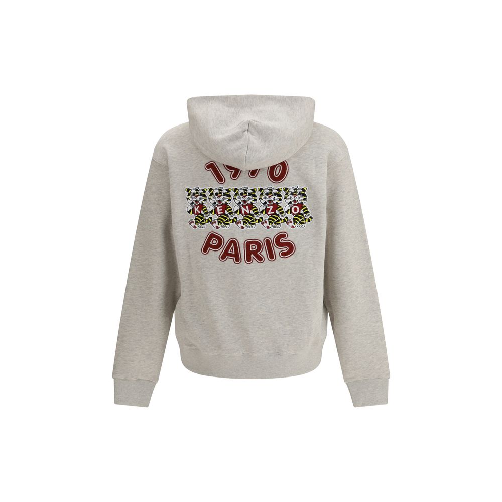 Sweat-shirt gris en coton de la marque Kenzo, avec logo et design décontracté, porté sur un mannequin.