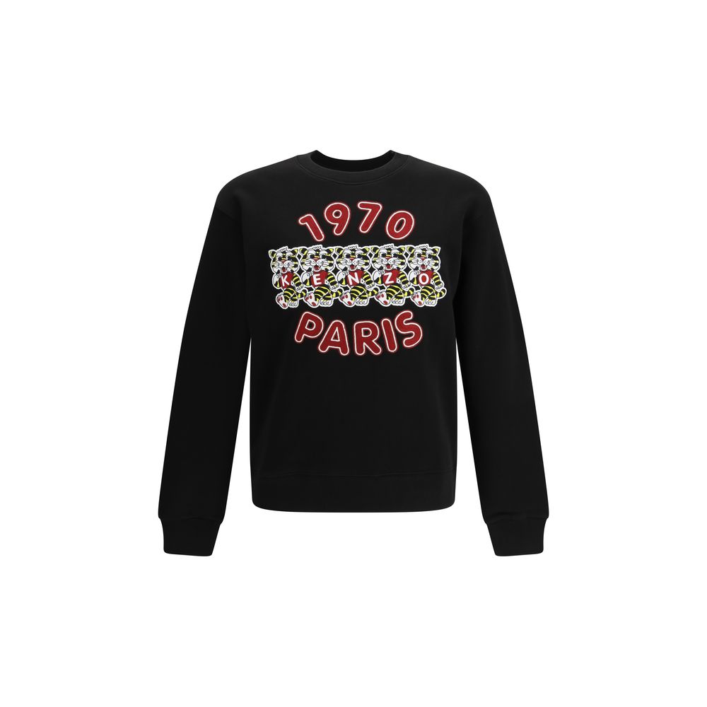 Sweatshirt en coton noir de la marque Kenzo, vue de face, avec logo discret sur la poitrine.