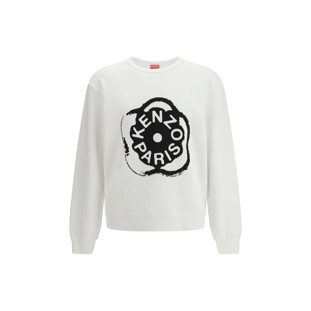 Sweat-shirt blanc en coton de la marque Kenzo, à manches longues et logo discret sur la poitrine.